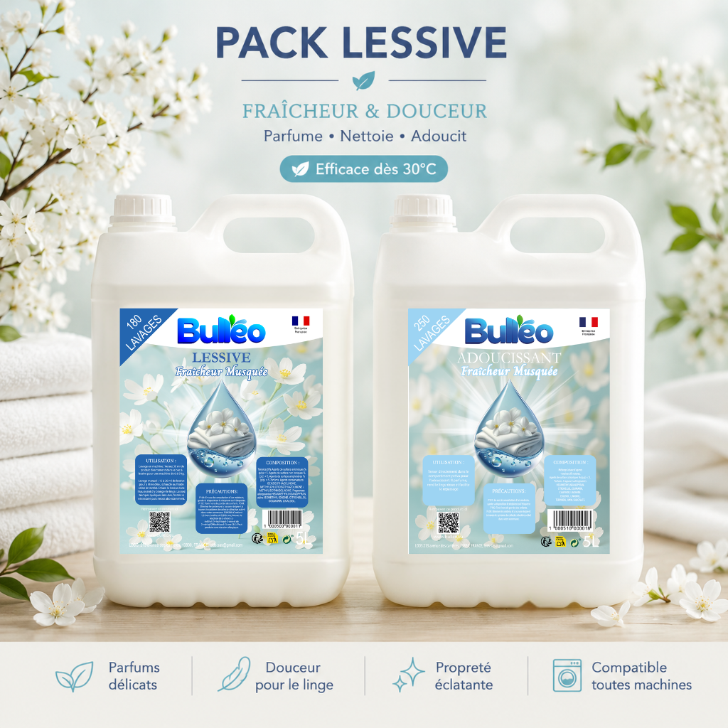 Pack Fraîcheur Musquée – Lessive 5L + Adoucissant 5L