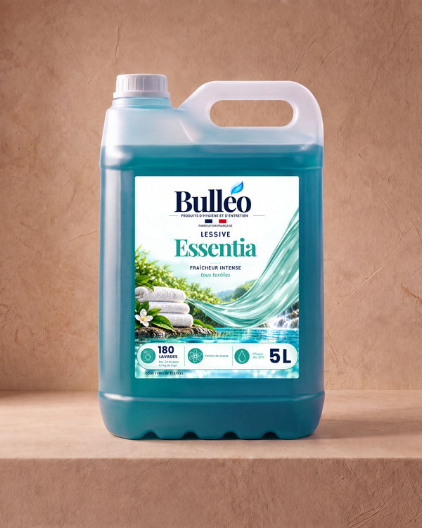 Lessive Essentia 5L Bulléo – fraîcheur intense, 180 lavages, parfum de Grasse